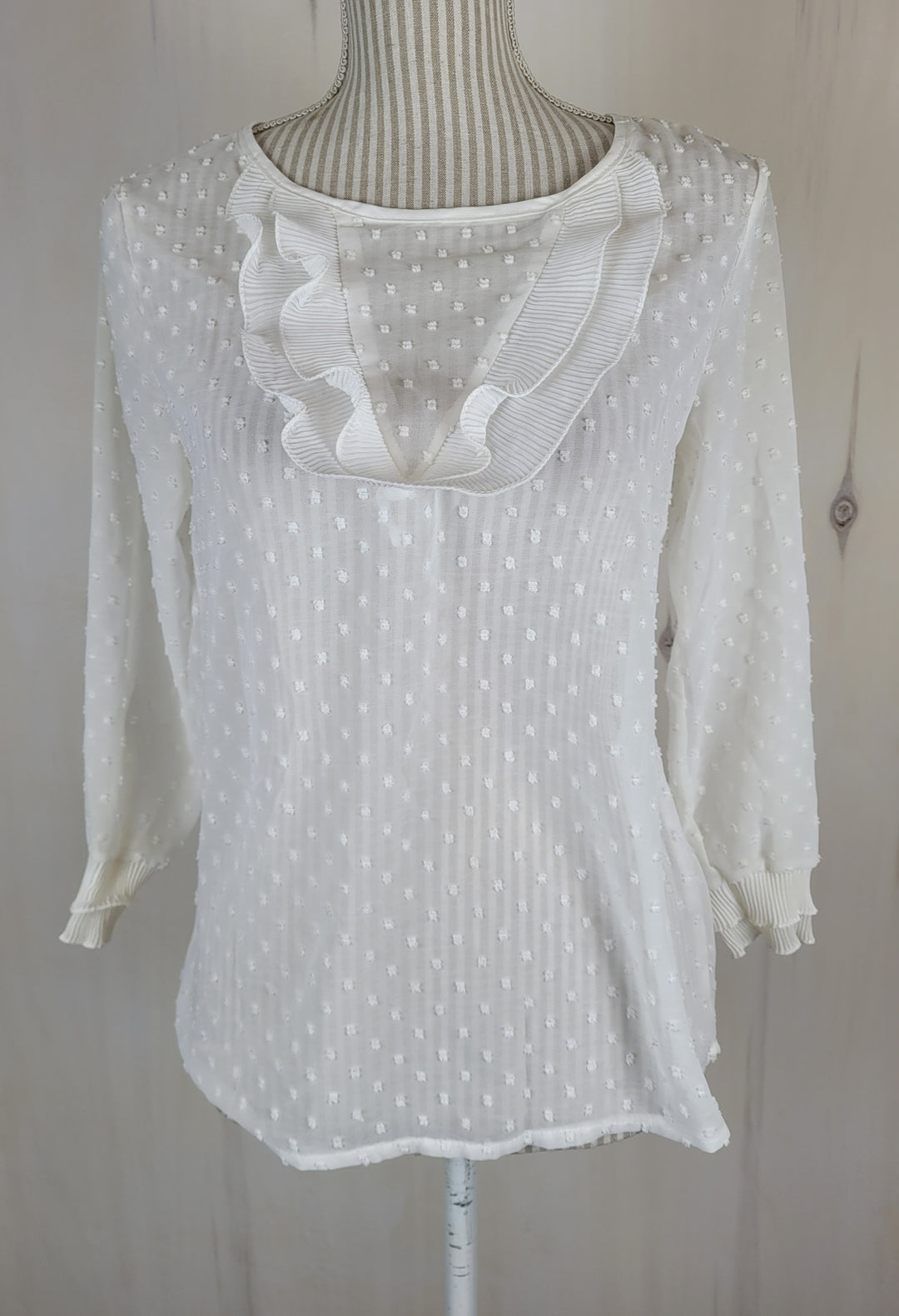 FASHION COLLECTION SHEER WHITE BLOUSE BLOUSE SMALL PRE-LOVED