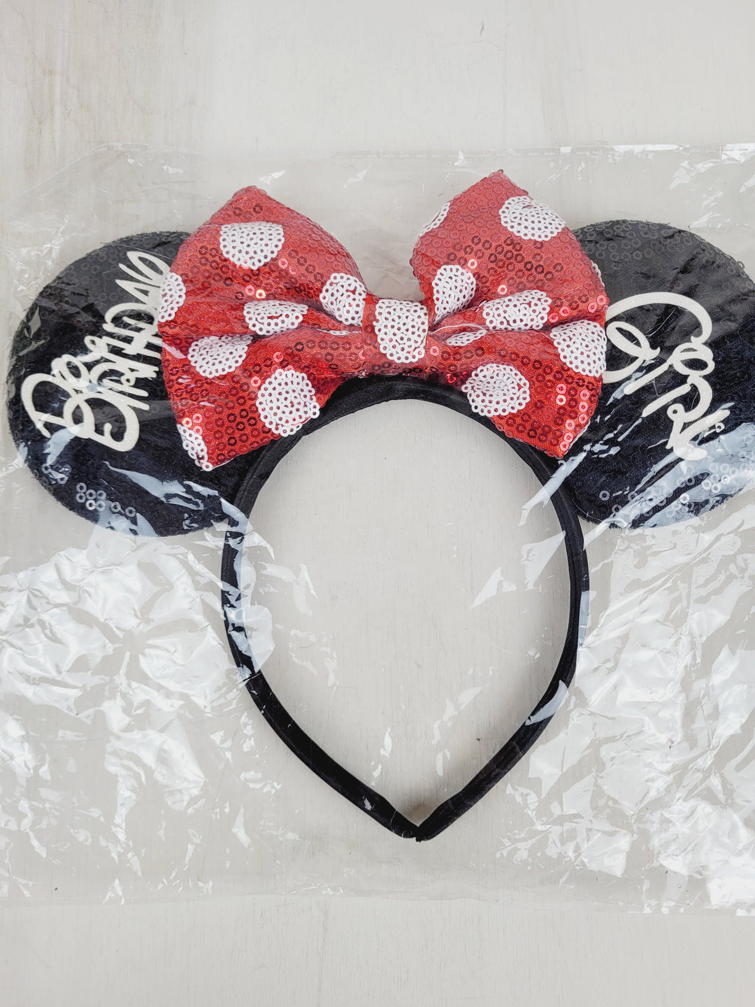 MINNIE HEADBAND BIRTHDAY GIRL MOUSE EARS SEQUINS PRE-LOVED (UNWORN)