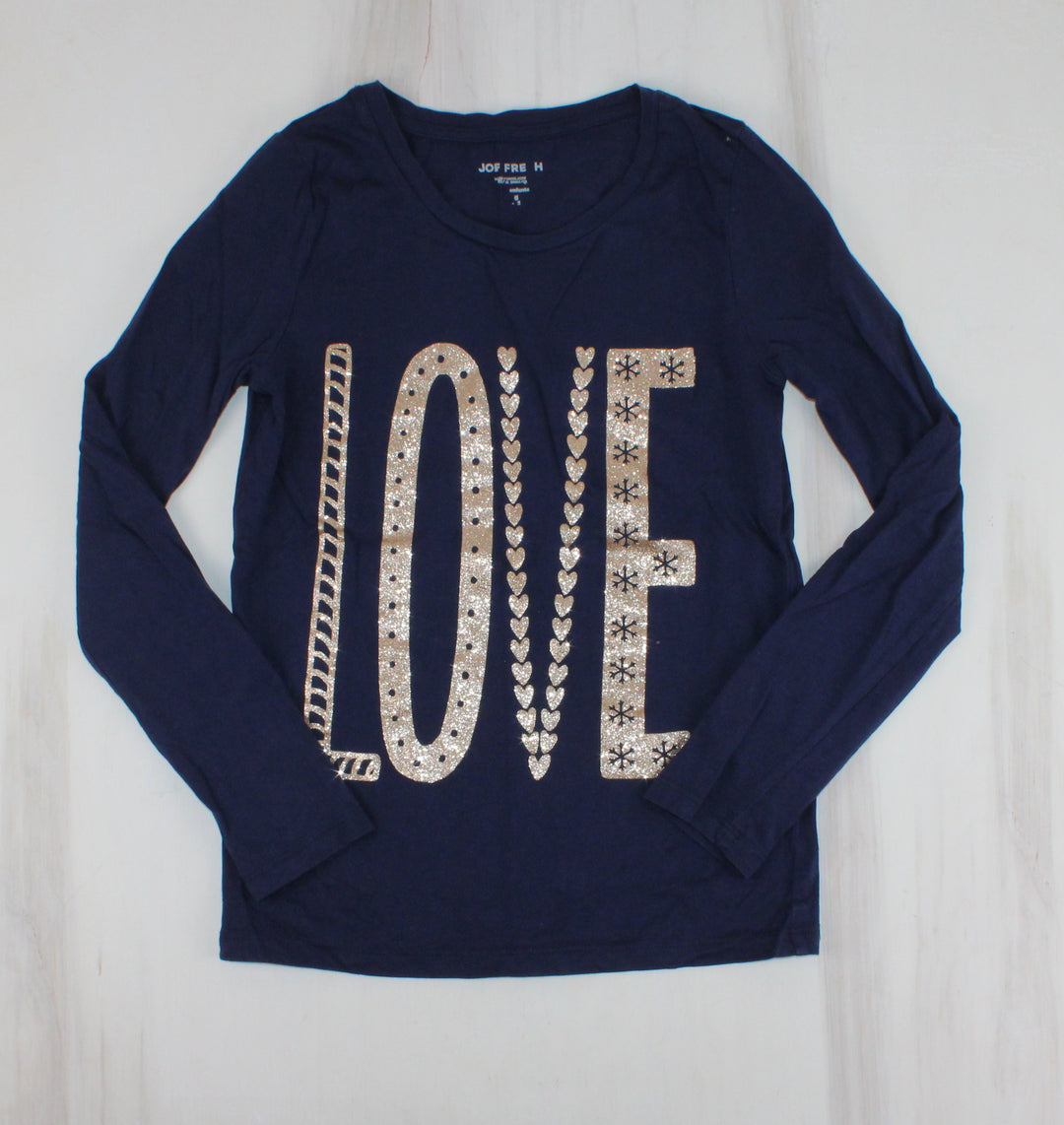 JOE FRESH NAVY LOVE SHIRT 10/12Y PRE-LOVED