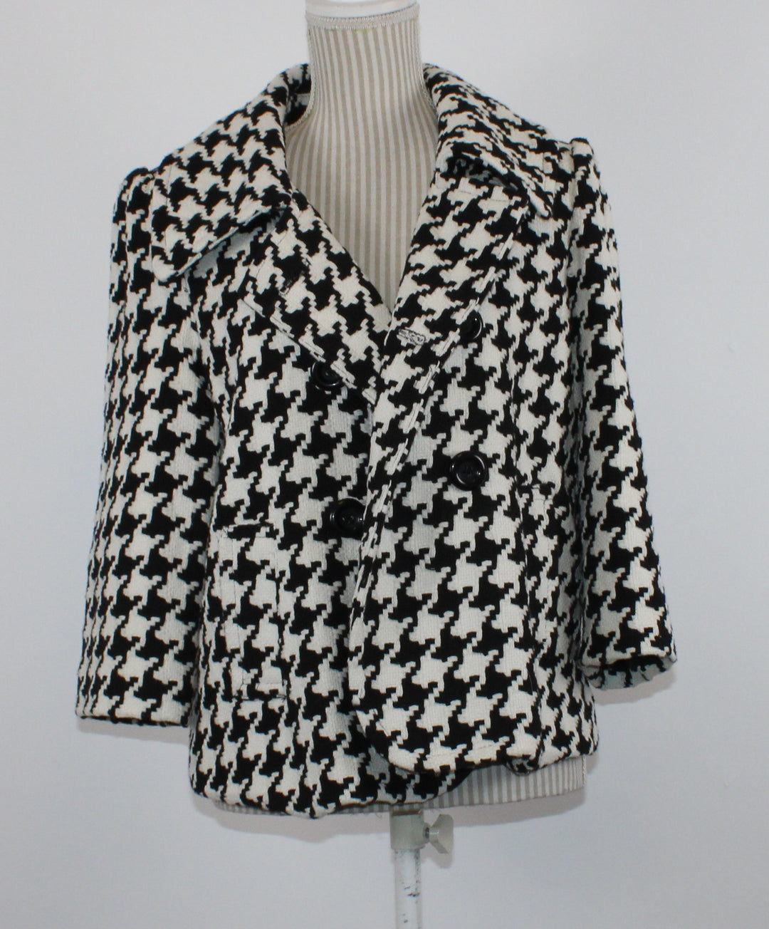 STYLE & CO BLACK HOUNDSTOOTH WOOL/COTTON JACKET LADIES SIZE 10 PRE-LOVED