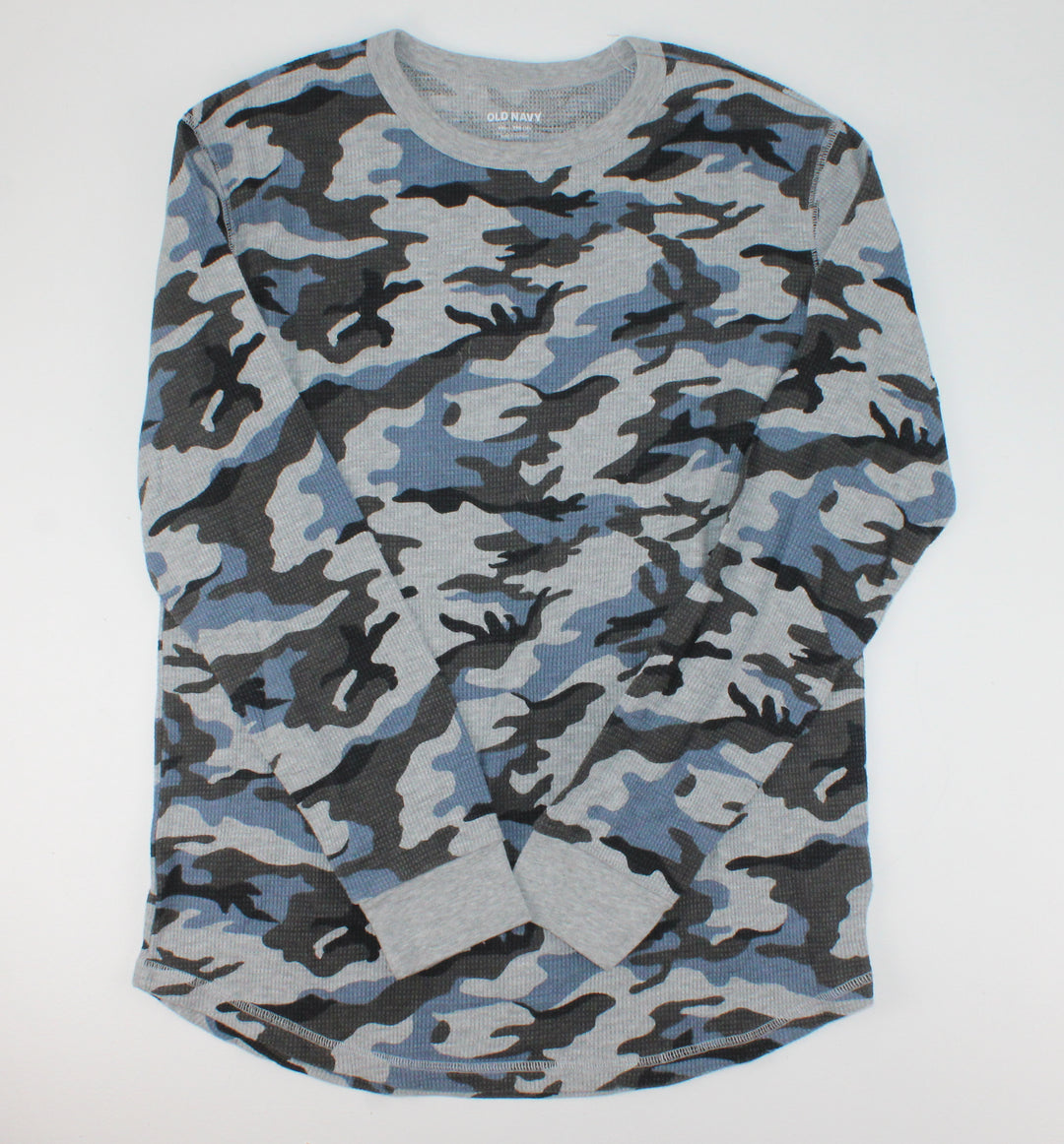 OLD NAVY BLUE CAMO WAFFLE LONG SLEEVE TOP 18Y PRE-LOVED