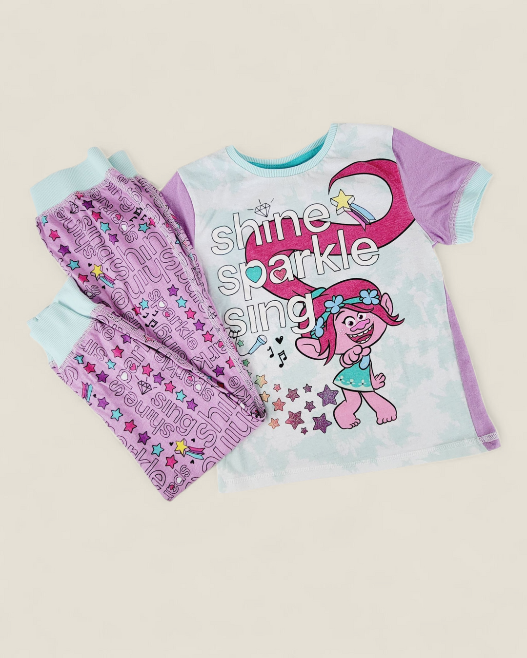 TROLLS SHINE SPARKLE SING PYJAMA SET GIRLS 6Y PRE-LOVED