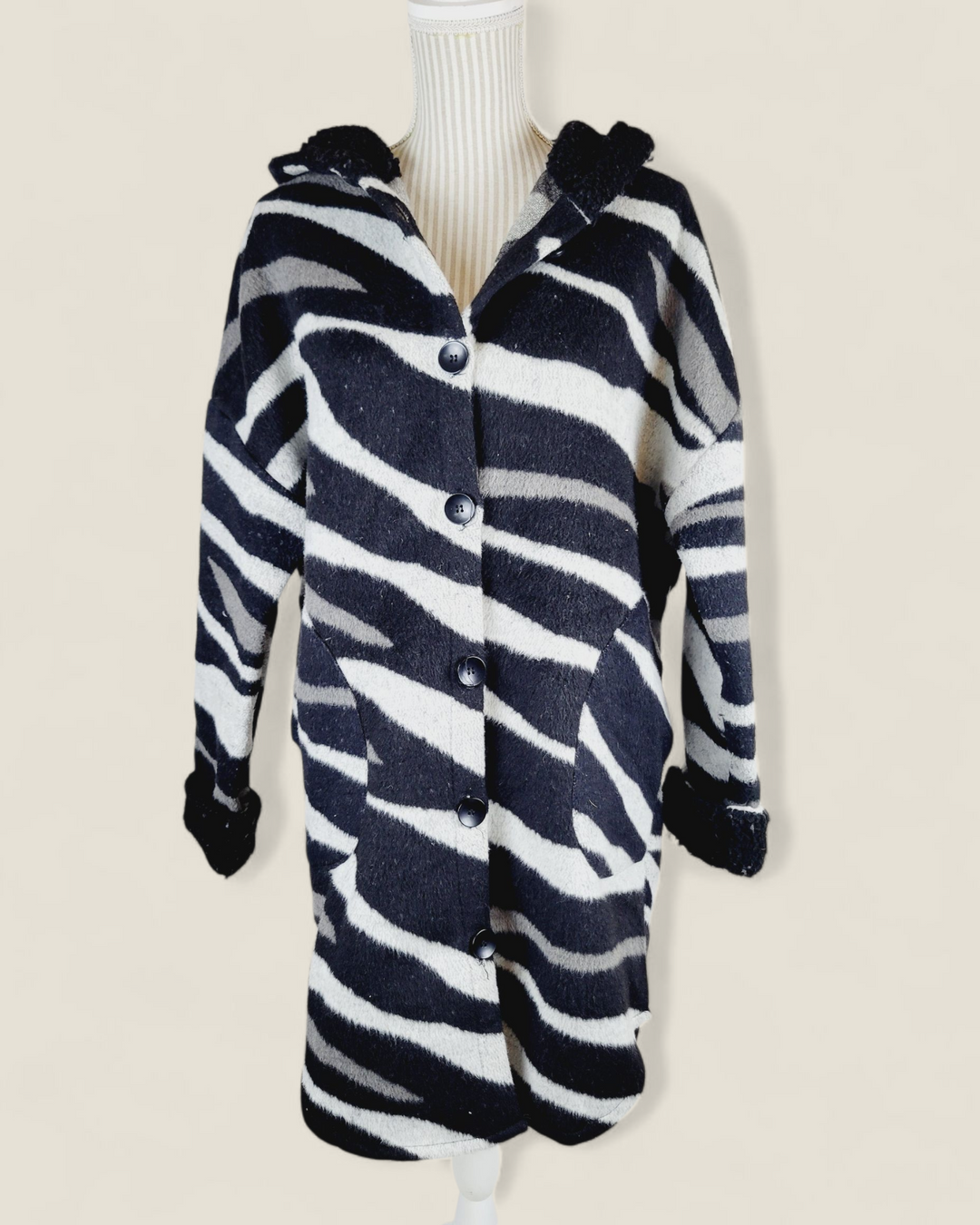 RD STYLE ZEBRA PRINT LONG COAT LADIES XS PRE-LOVED