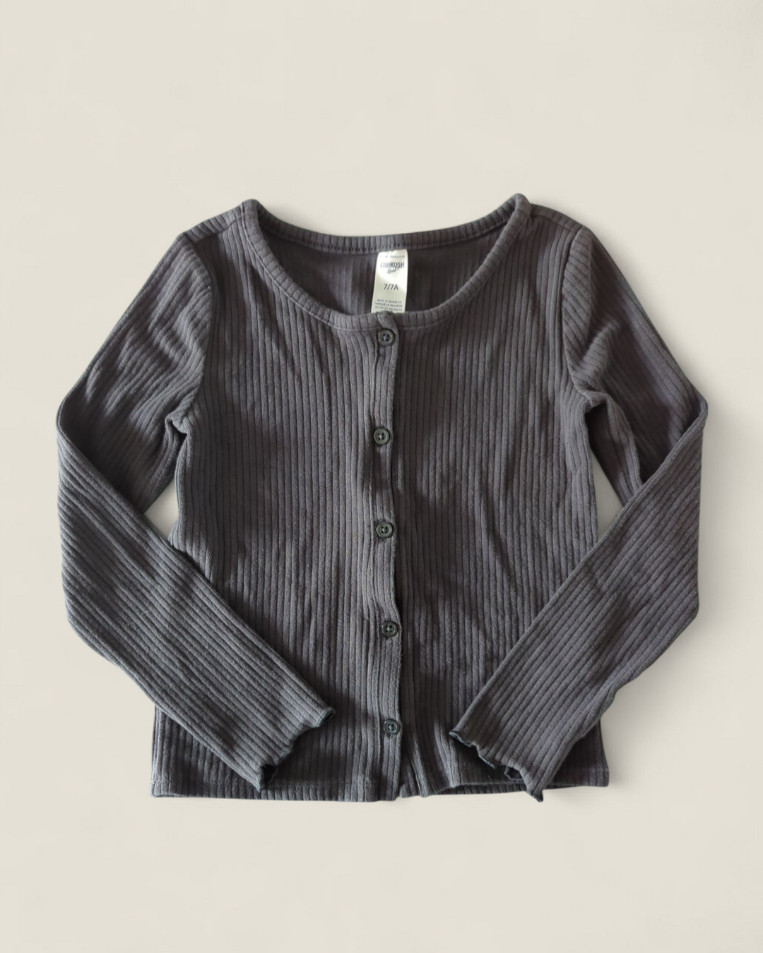 OSH KOSH RIBBED CHARCOAL TOP 7Y PRE-LOVED