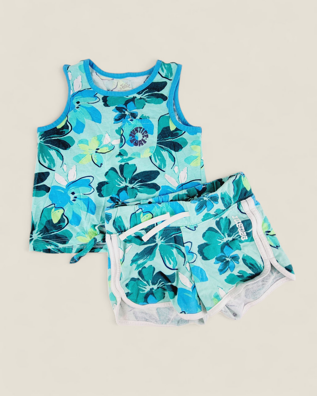 JUSTICE GREEN FLORAL OUTFIT GIRLS 5-6Y PRE-LOVED