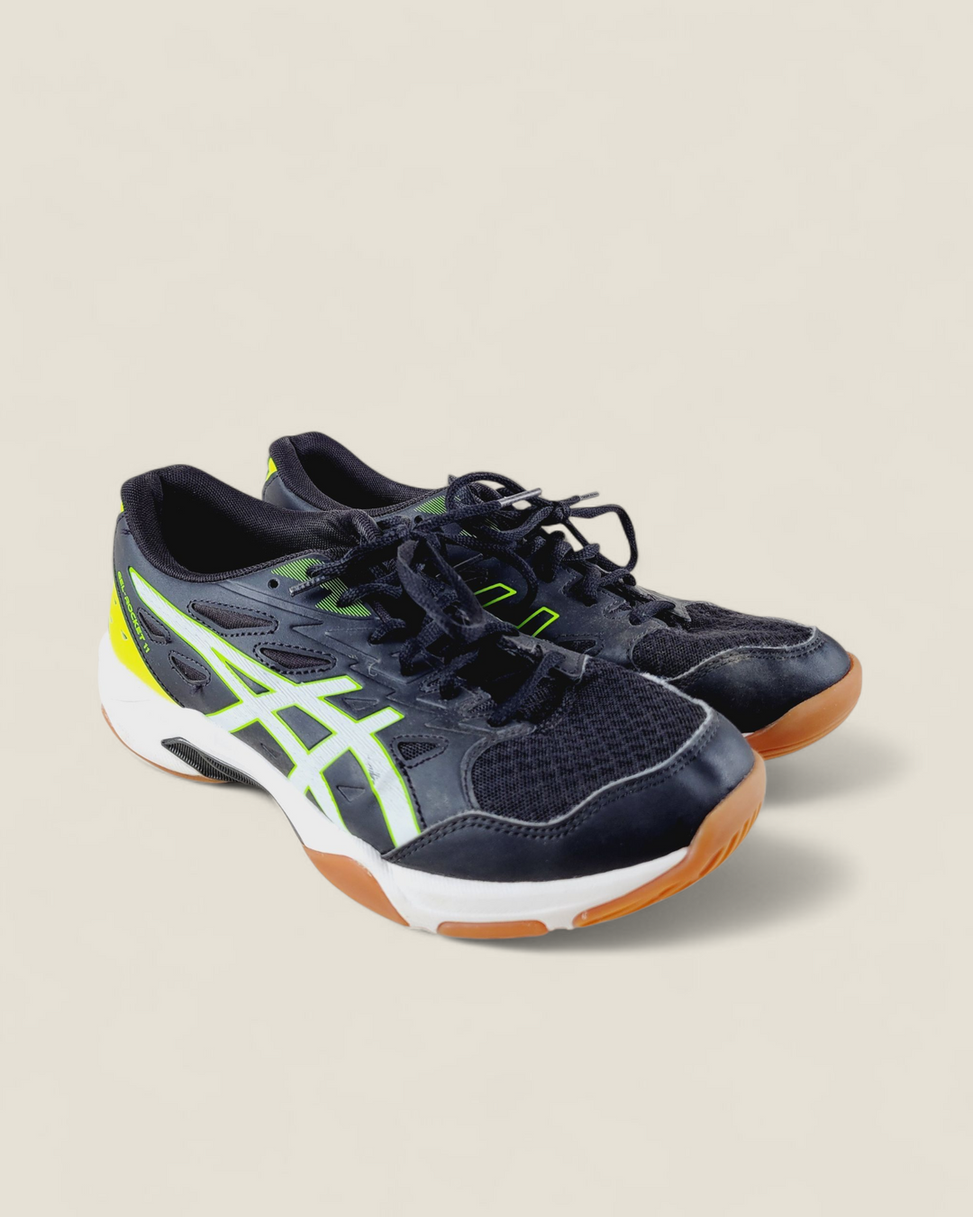 ASICS BLACK & GREEN RUNNING SHOES MENS SIZE 7.5 PRE-LOVED