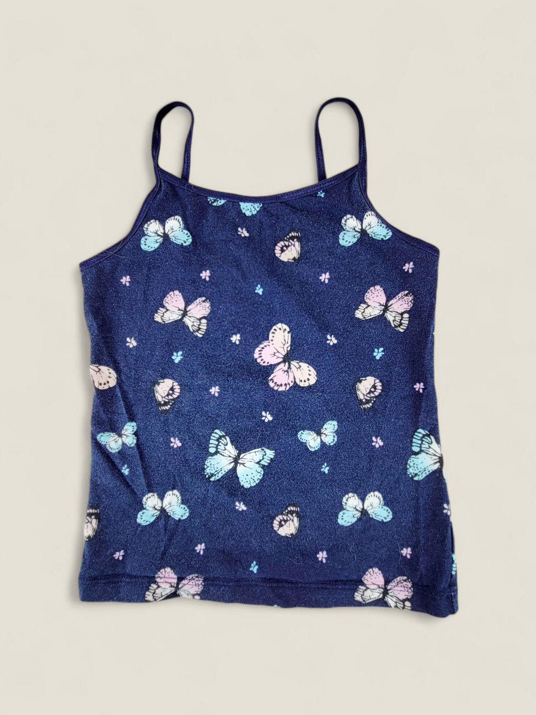 GEORGE NAVY BUTTERFLY TANK TOP GIRLS 4-5Y PRE-LOVED