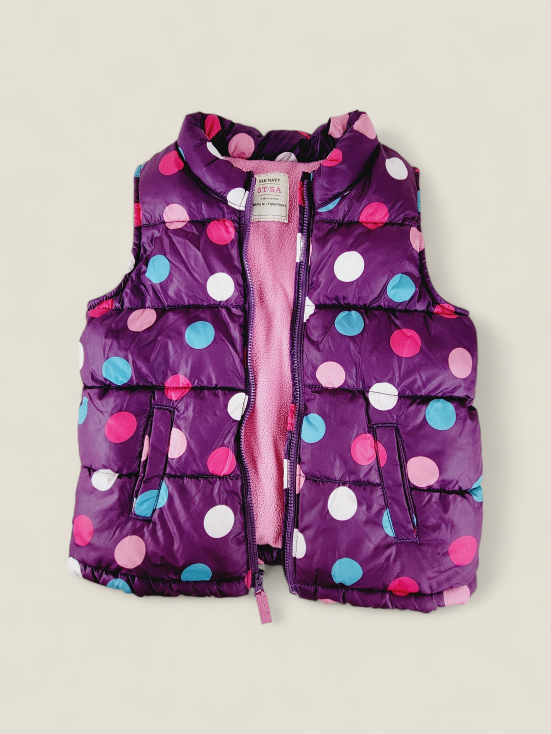 OLD NAVY POLKA DOT PUFFER VEST GIRLS 5Y PRE-LOVED