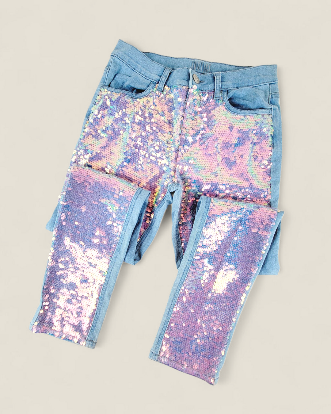 JUSTICE SEQUINED MID RISE SKINNY JEANS 16Y PRE-LOVED