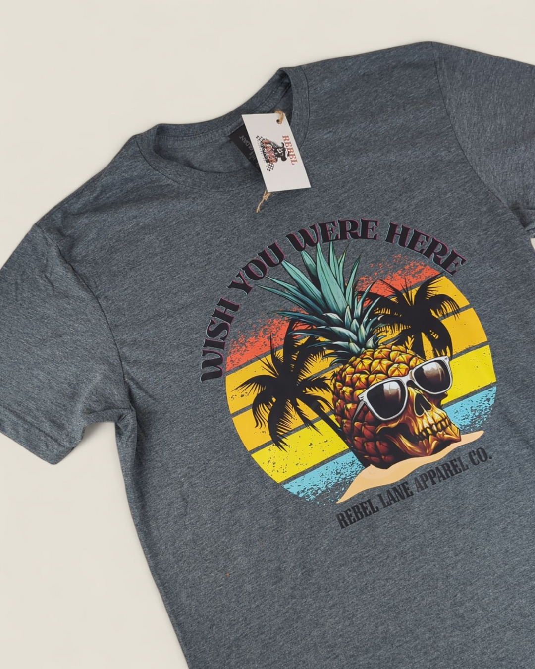 Rebel Lane Apparel Co., Wish You Were Here Tee (Heather Grey)