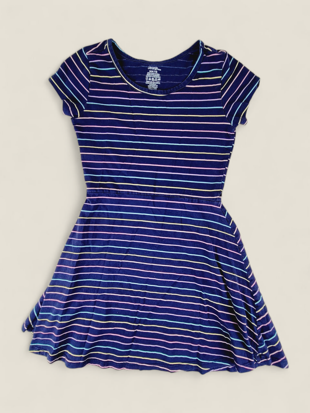 GEORGE NAVY STRIPED DRESS GIRLS 7-8Y PRE-LOVED
