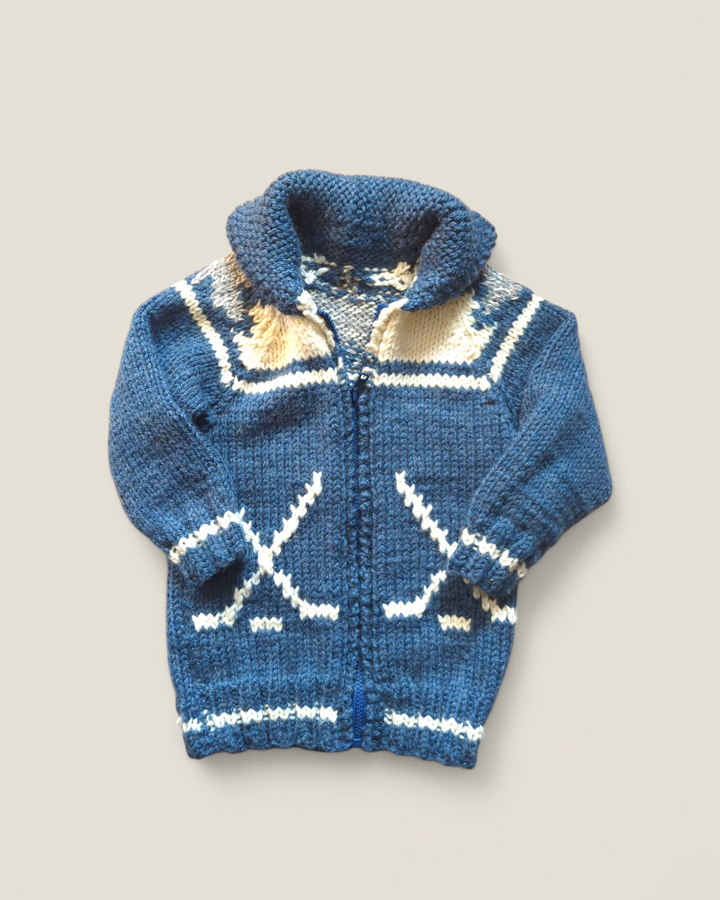 HANDMADE HOCKEY KNIT SWEATER APPROX 5/6Y PRE-LOVED