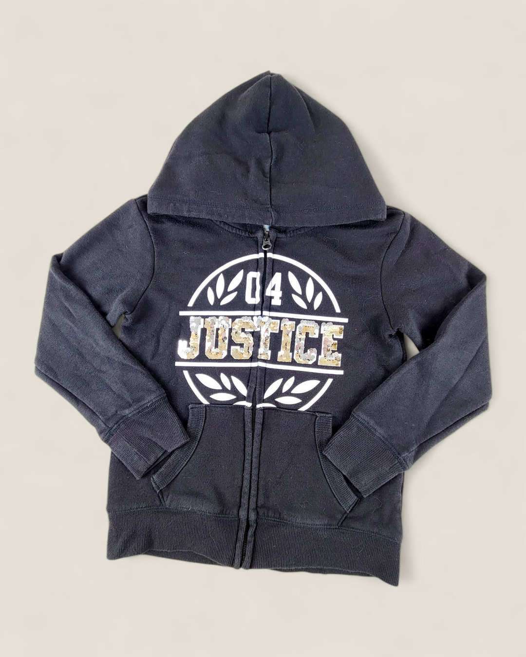 JUSTICE SEQUINED BLACK ZIPPER HOODIE GIRLS 6Y PRE-LOVED