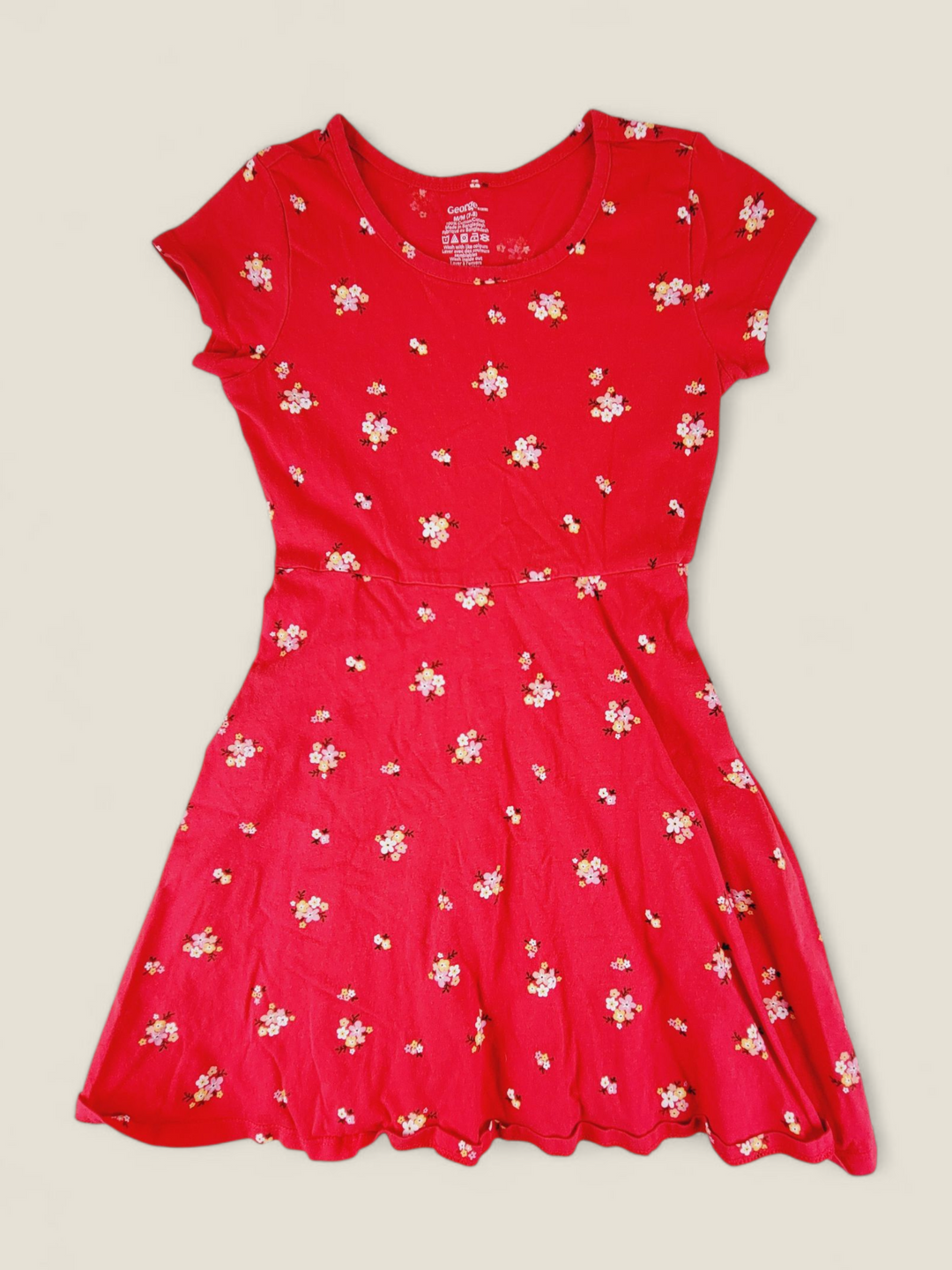 GEORGE RED FLORAL DRESS GIRLS 7-8Y PRE-LOVED