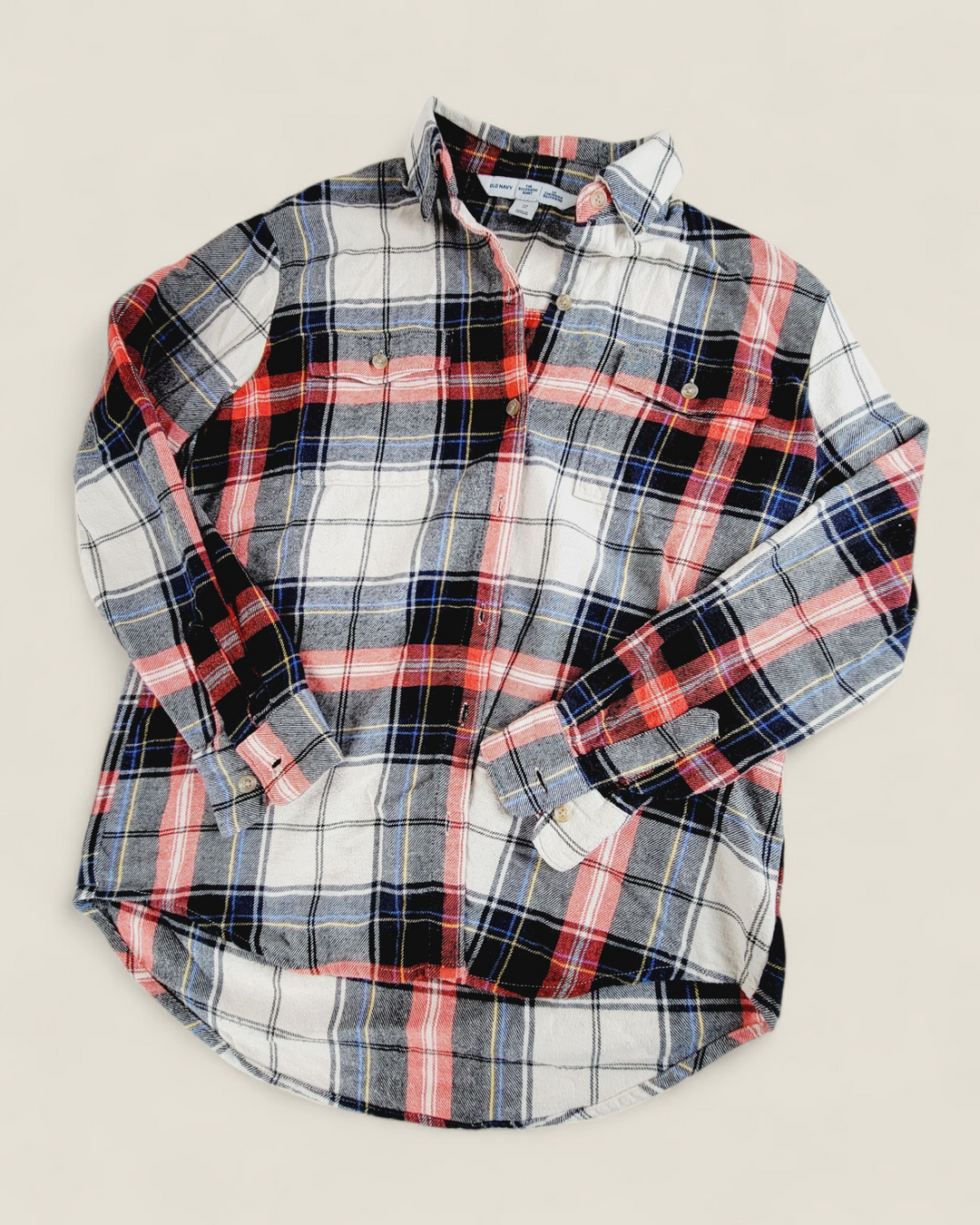 OLD NAVY RED PLAID BOYFRIEND SHIRT LADIES XS PRE-LOVED