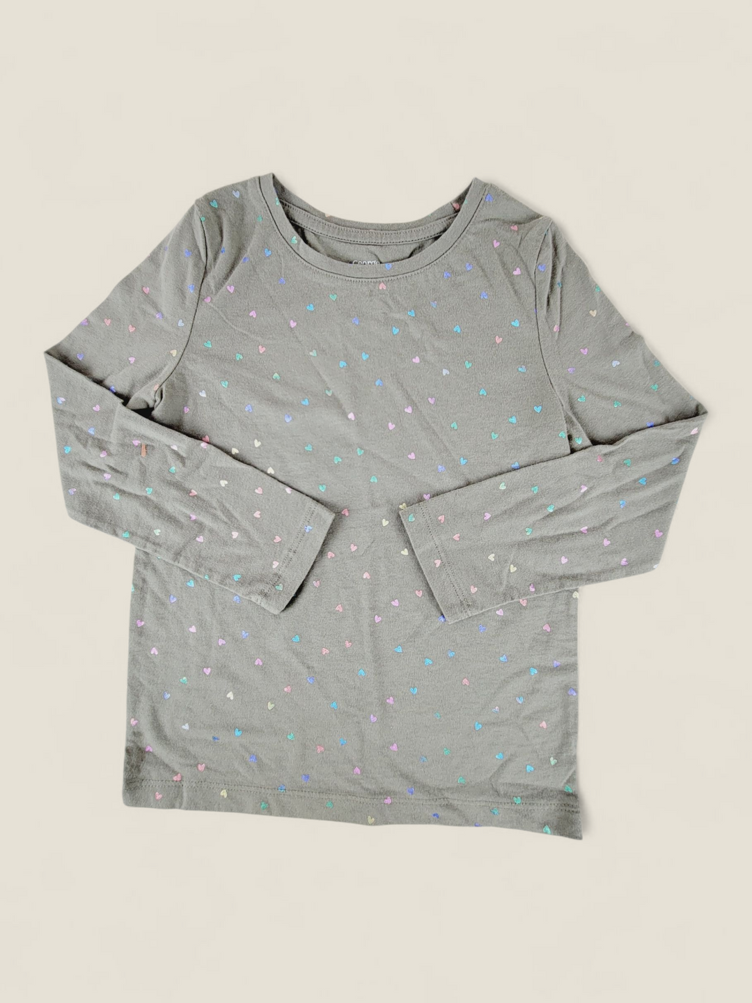 GEORGE GREEN WITH RAINBOW HEARTS LONG SLEEVE TOP GIRLS 4-5Y PRE-LOVED