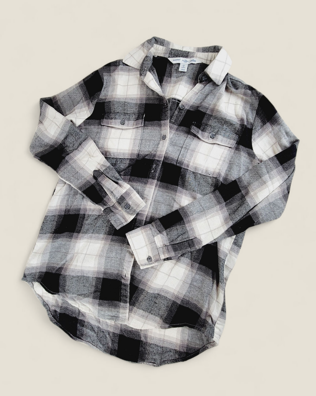 OLD NAVY GREY PLAID BOYFRIEND SHIRT LADIES XS TALL PRE-LOVED