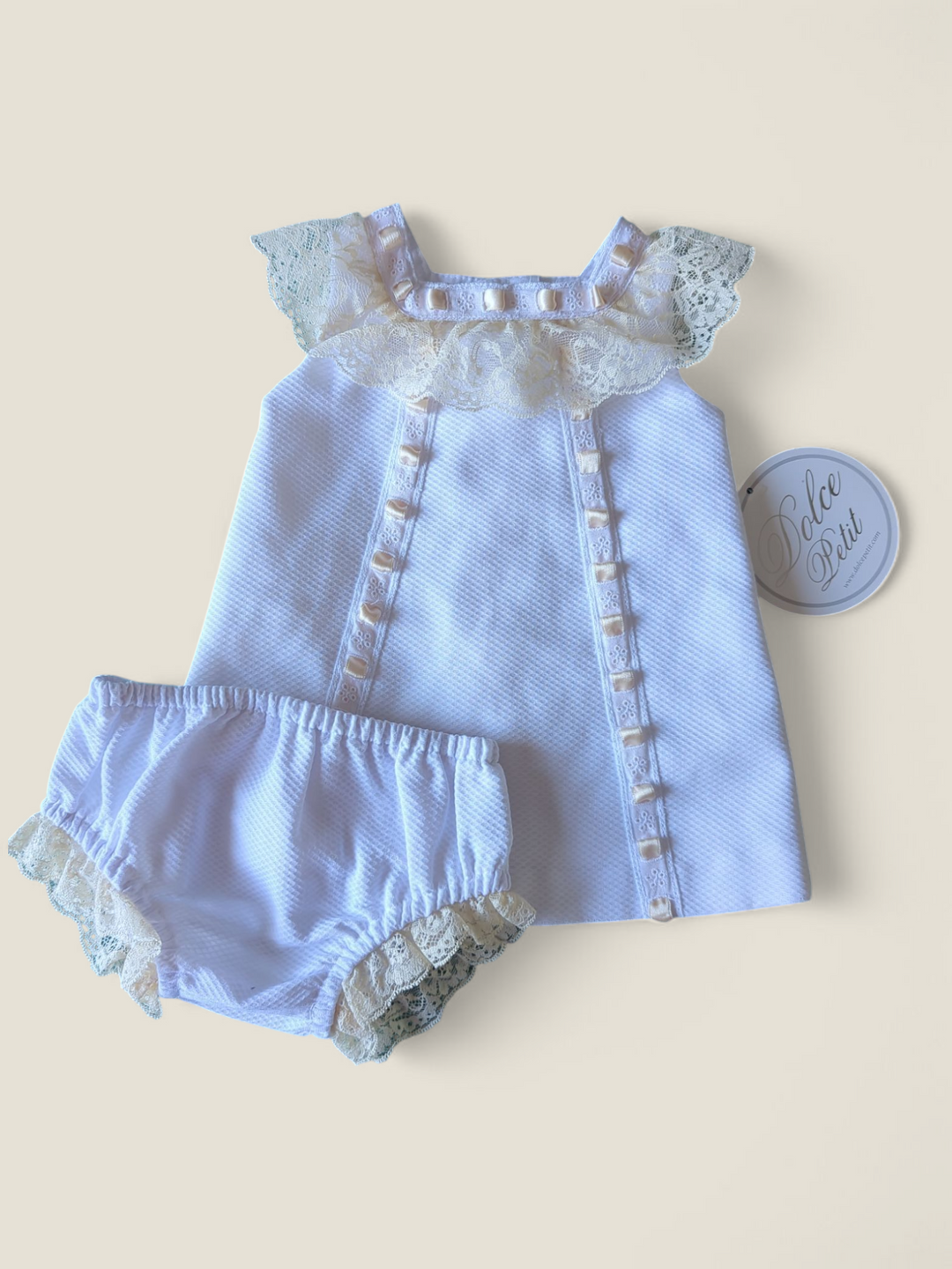 DOLCE PETIT WHITE WITH LACE SET 0-1M PRE-LOVED WITH TAGS