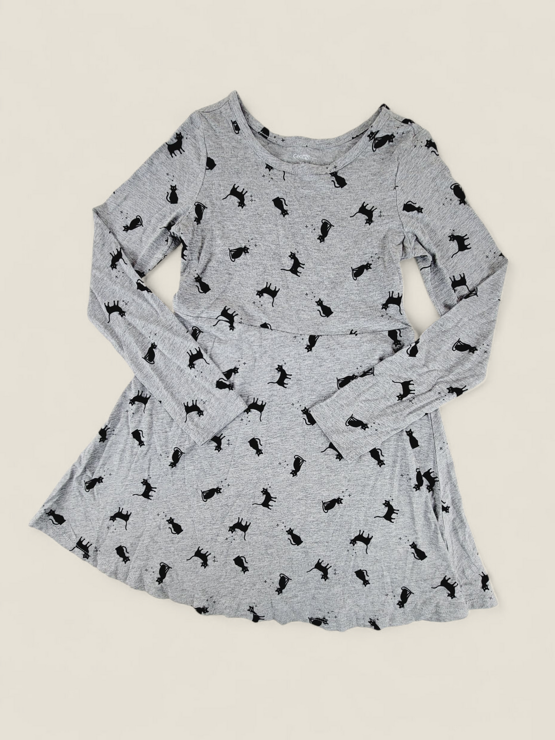 GEORGE GREY WITH BLACK CATS DRESS GIRLS 6Y PRE-LOVED