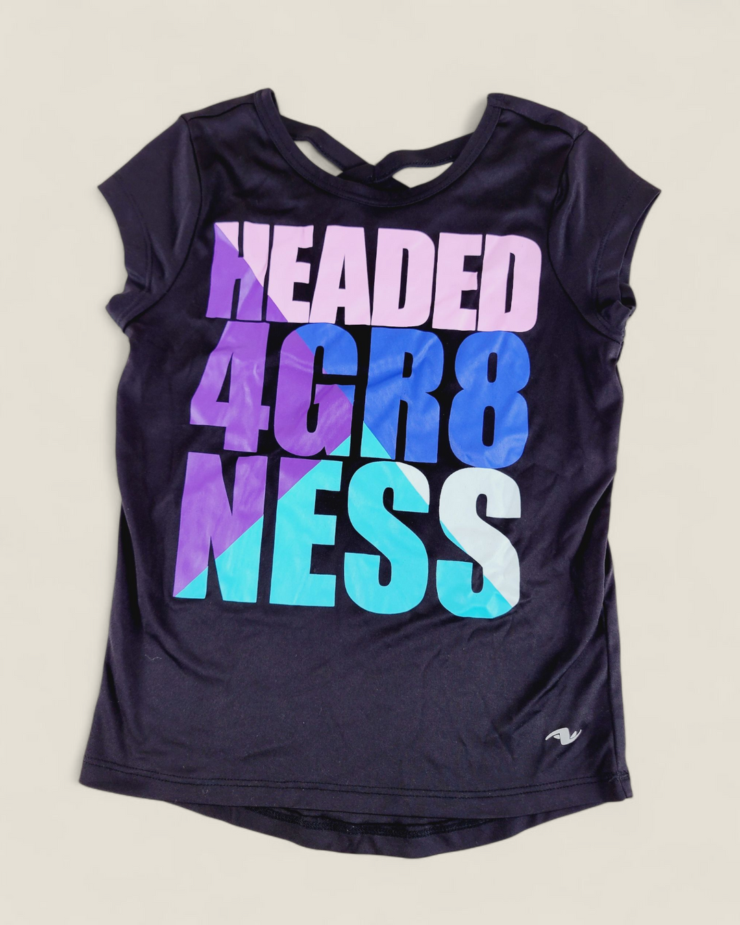 ATHLETIC WORKS HEADED 4 GR8NESS TOP 7-8Y PRE-LOVED