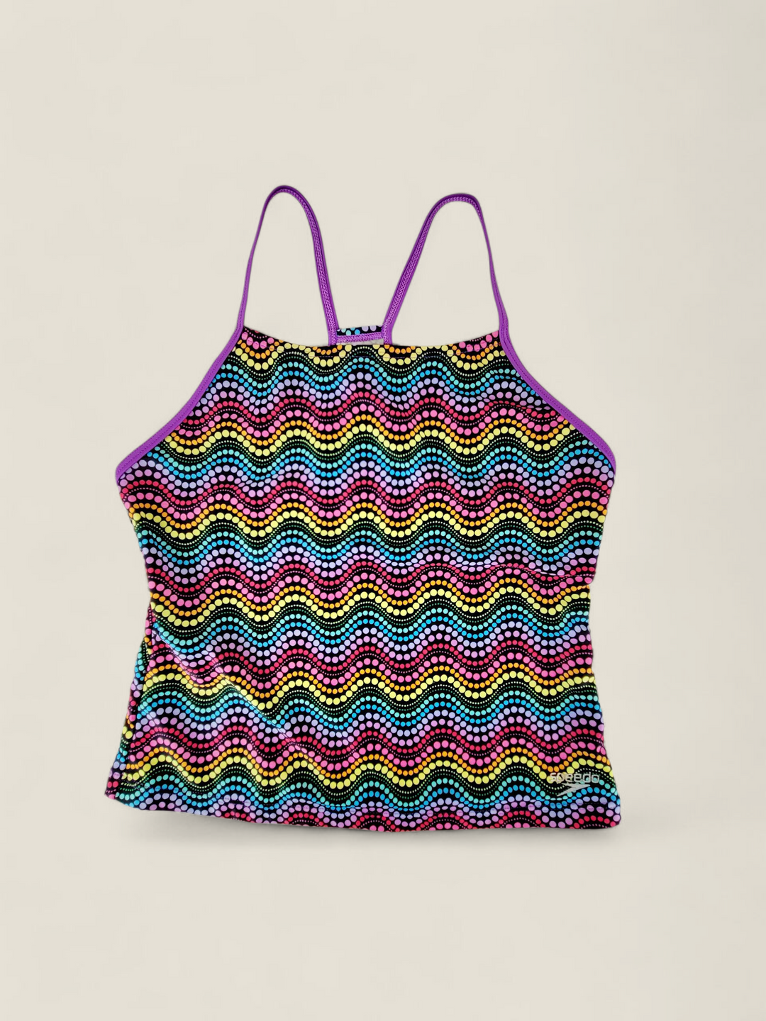 RAINBOW DOTS SWIM TOP GIRLS APPROX 8-10Y PRE-LOVED