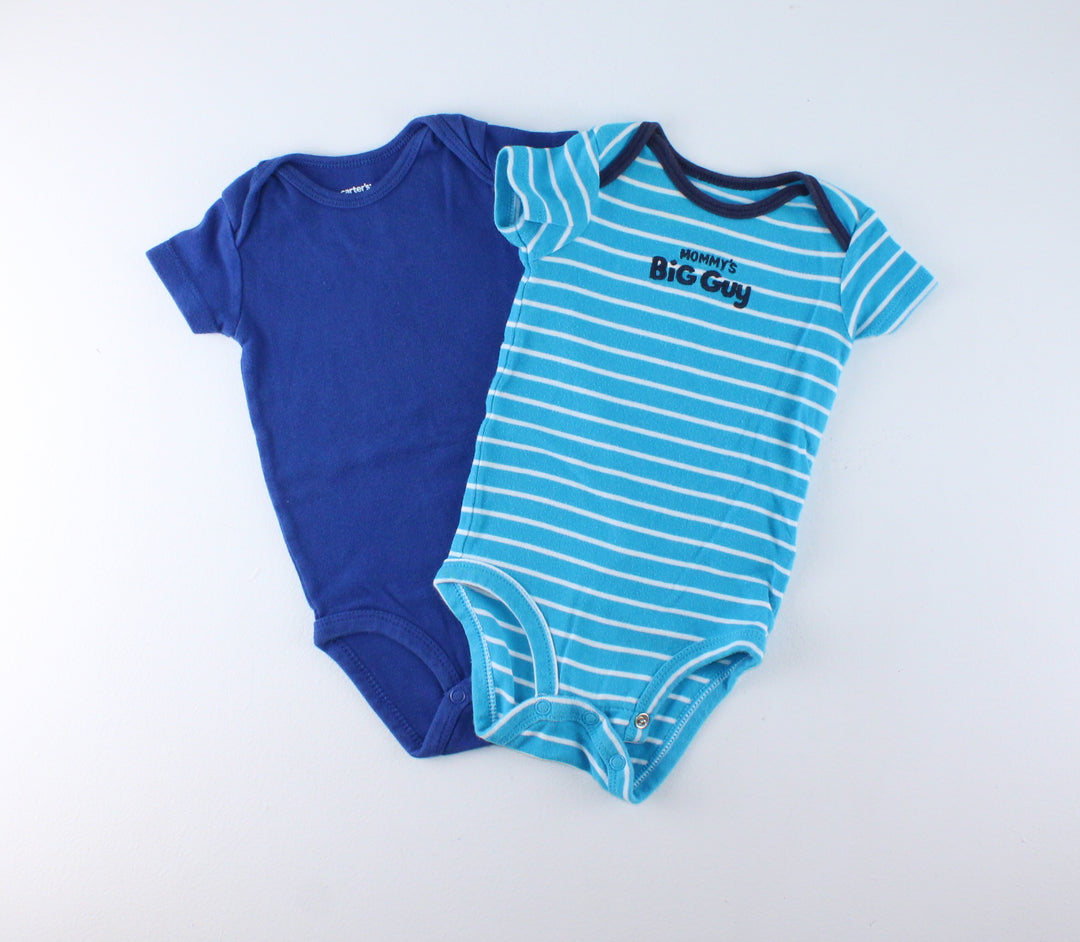 CARTERS 2 PACK ONESIES BLUE 3M PRE-LOVED