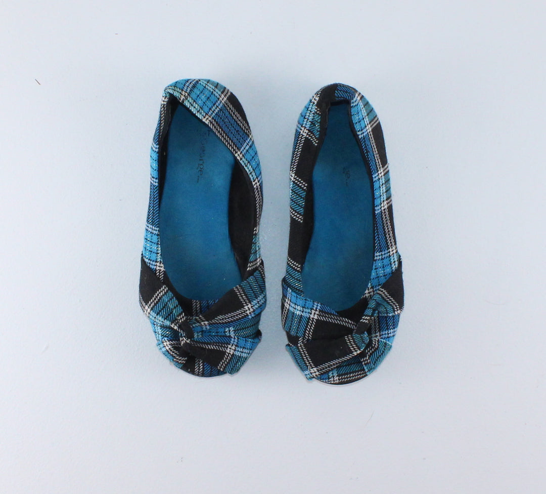 GEORGE BLUE PLAID FLATS LADIES SIZE 3 PRE-LOVED