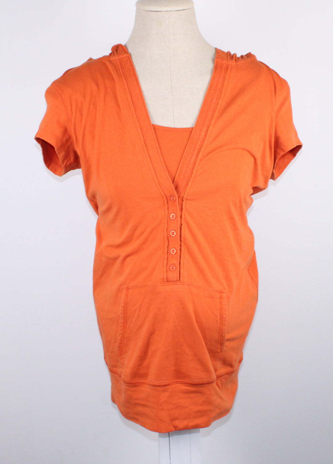 THYME MATERNITY ORANGE HOODED TOP LADIES SMALL PRE-LOVED