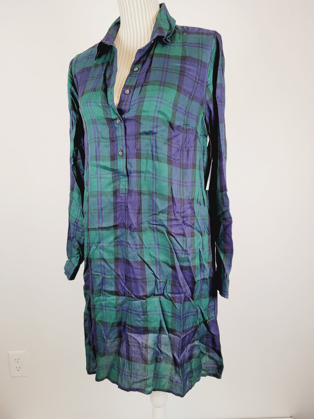 OLD NAVY GREEN PLAID DRESS LADIES MEDIUM PRE-LOVED