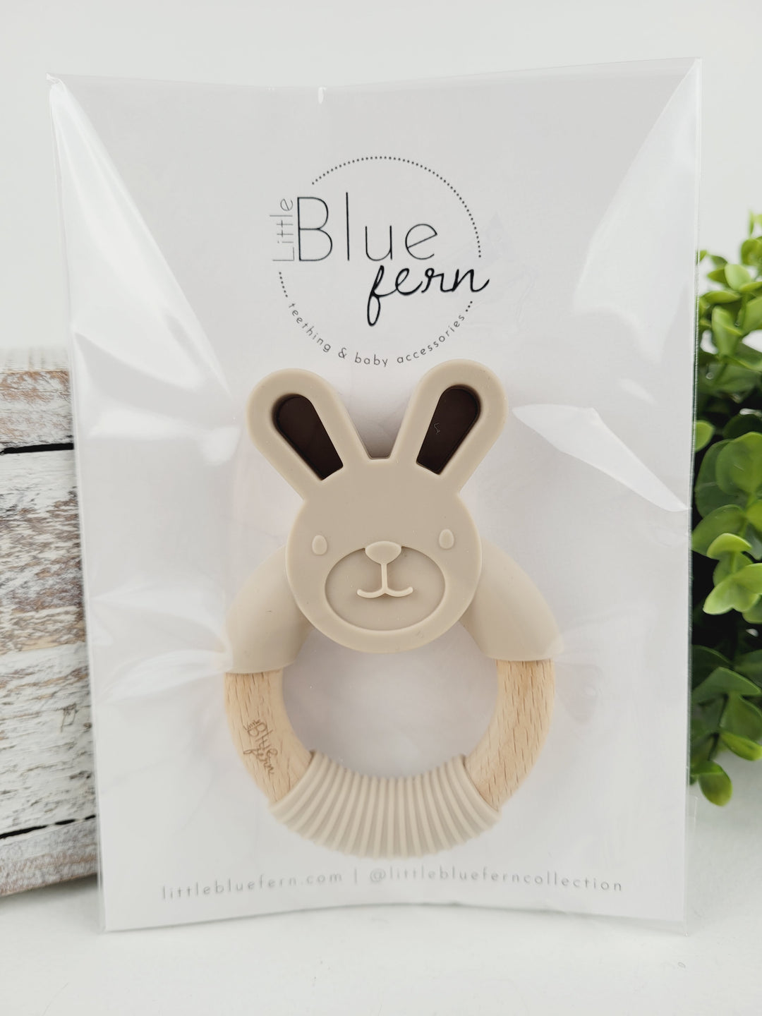 Little Blue Fern, Silicone & Wood Bunny Teethers