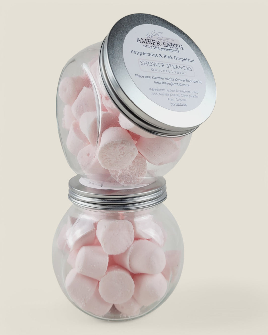Amber Earth Essentials, Pink Grapefruit & Peppermint Shower Steamer Jars