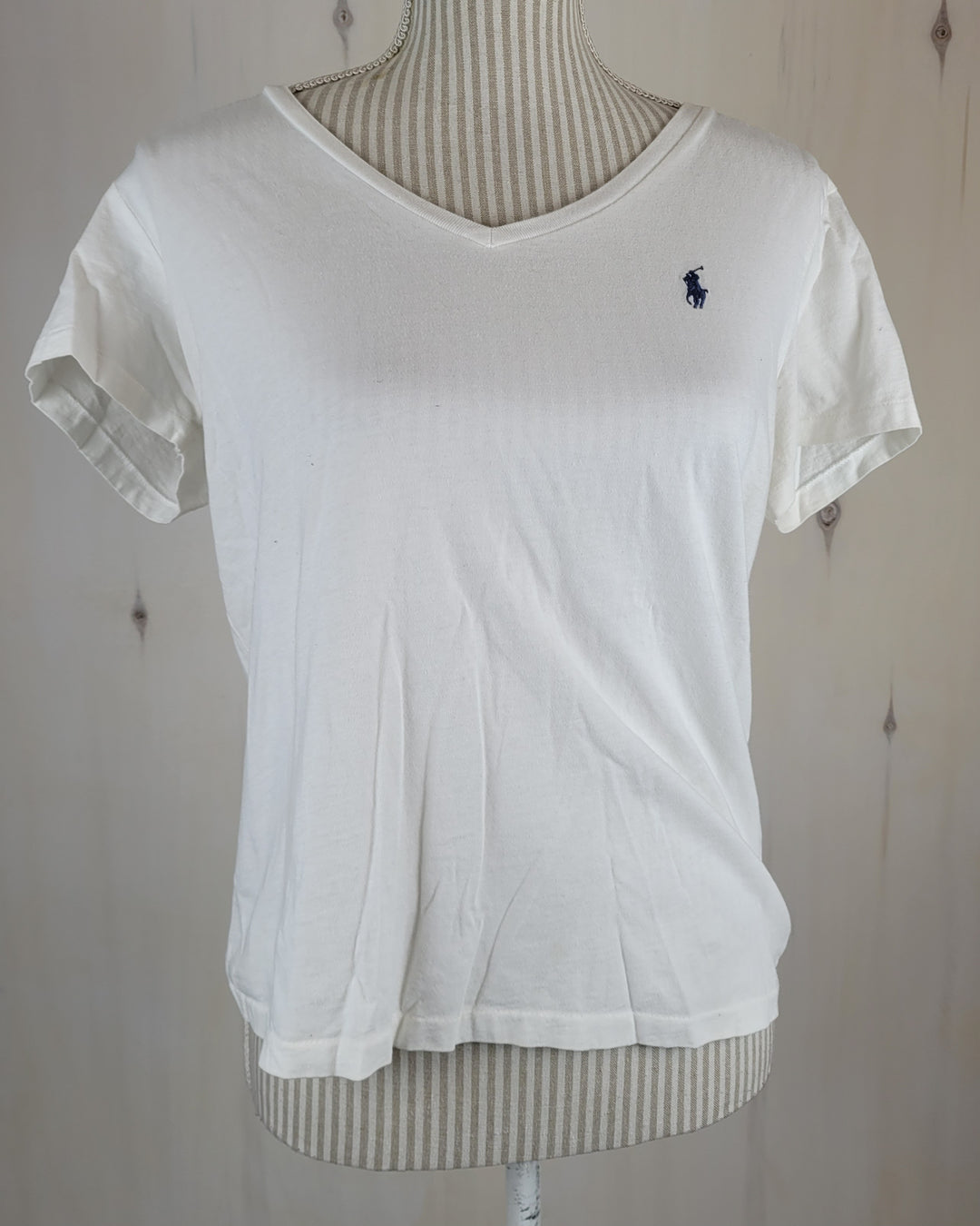 RALPH LAUREN POLO VNECK WHITE TSHIRT LADIES LARGE PRE-LOVED