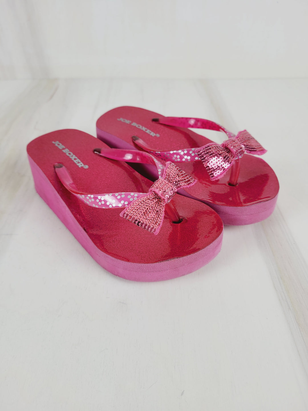 JOE BOXER WEDGE PINK GLITTER SANDALS SIZE APPROX 7-8 VGUC