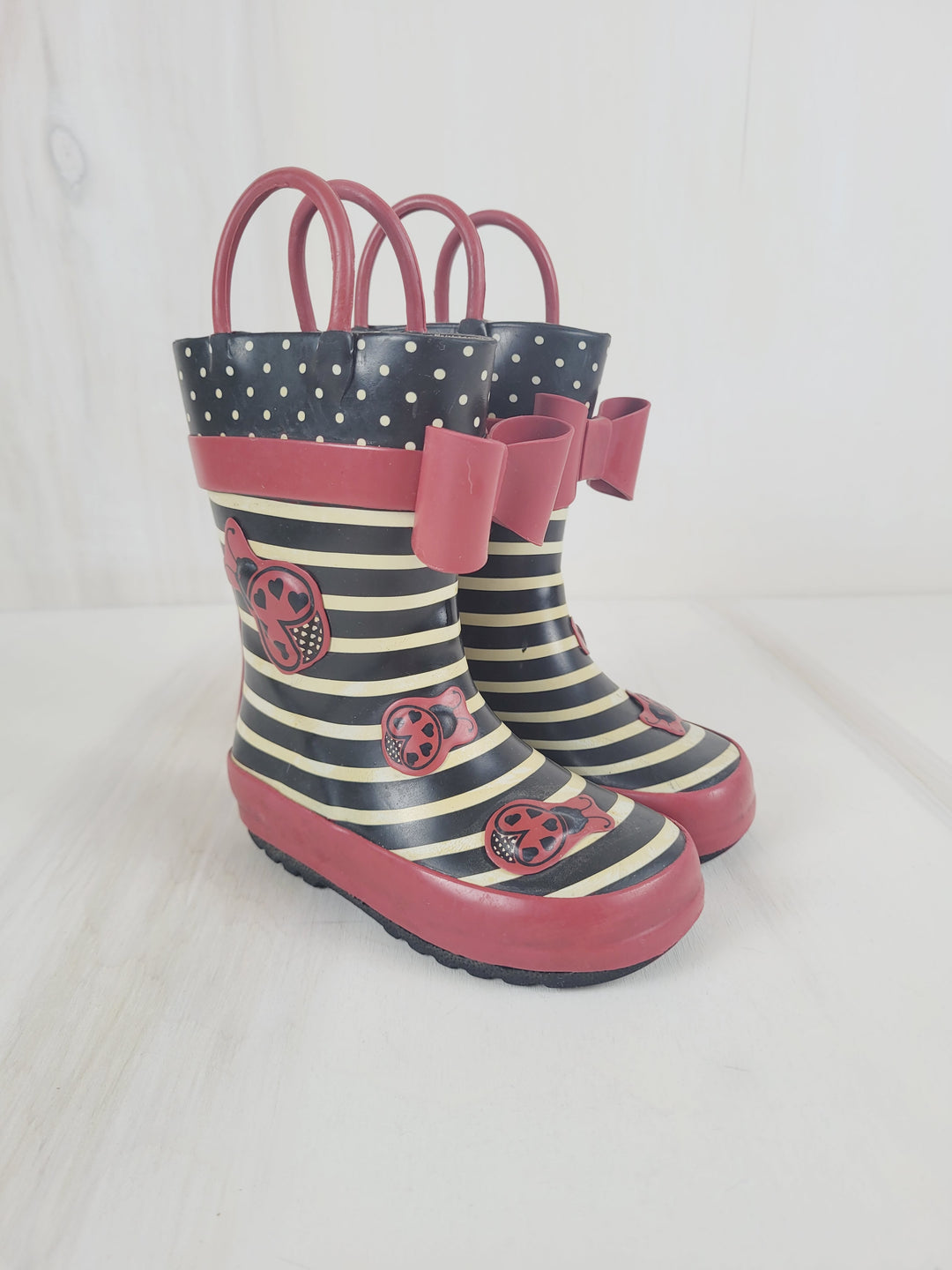 LADYBUG BLACK/WHITE RAINBOOTS SIZE 5 VGUC/GUC