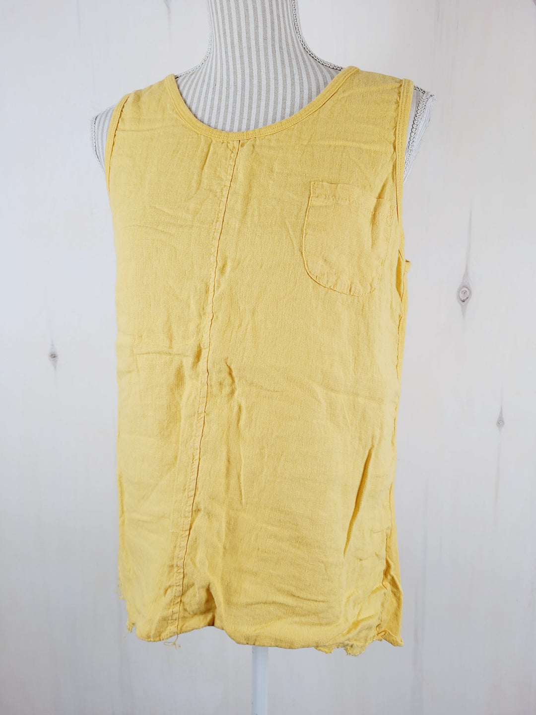 TERZO MILLENNIO (made in Italy) YELLOW LINEN TOP LADIES LARGE EUC