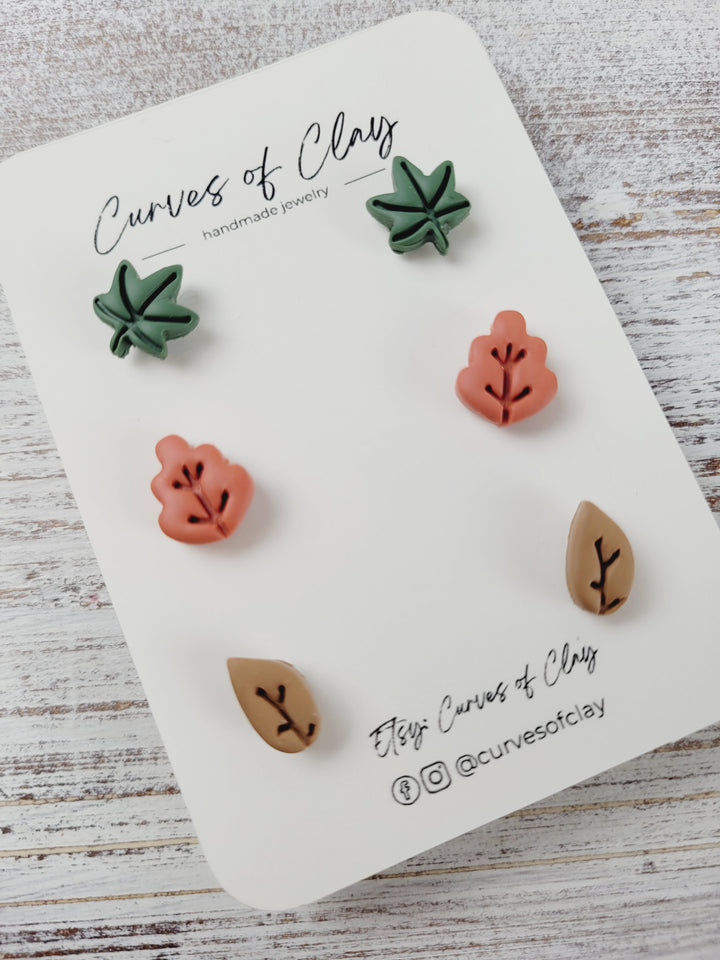 Curves of Clay, Autumn and Halloween Stud Earrings 3 Packs