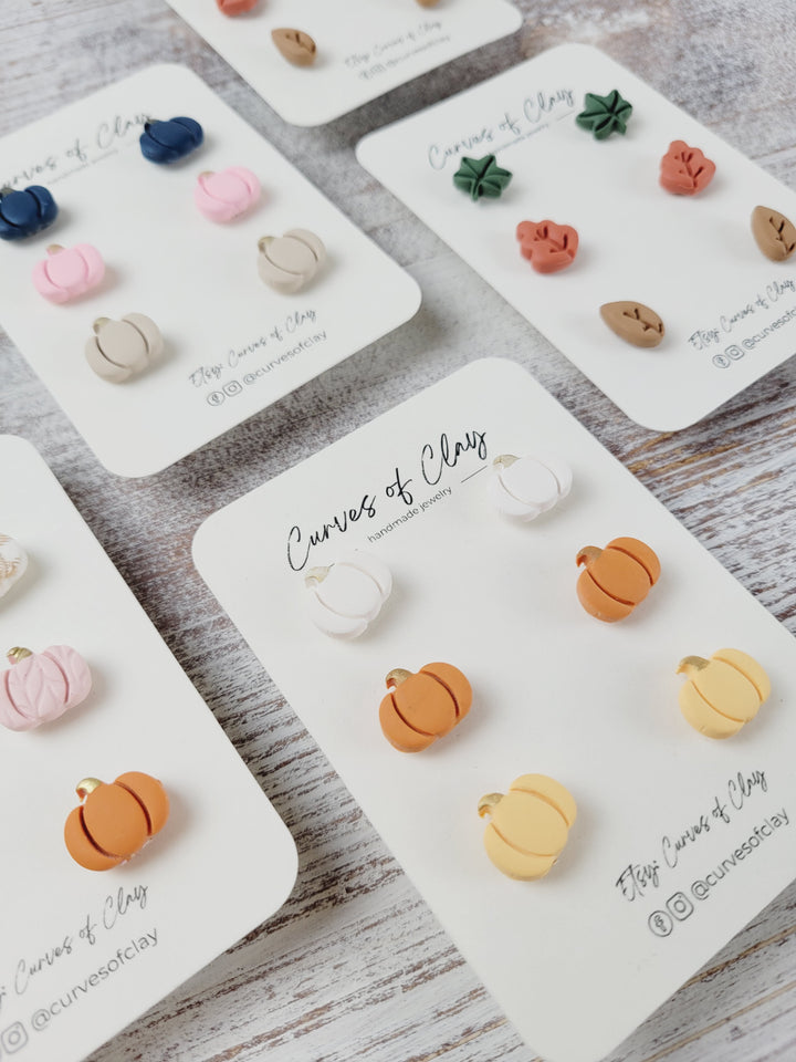 Curves of Clay, Autumn and Halloween Stud Earrings 3 Packs