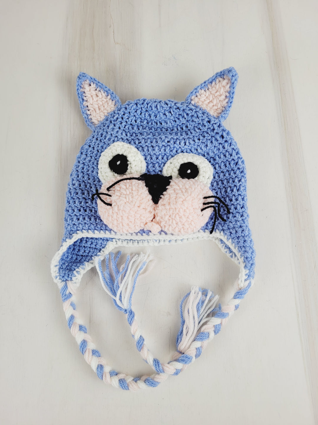 HANDMADE BLUE & PINK CAT HAT YOUTH O/S PRE-LOVED
