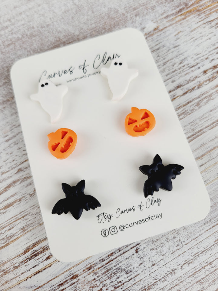 Curves of Clay, Autumn and Halloween Stud Earrings 3 Packs