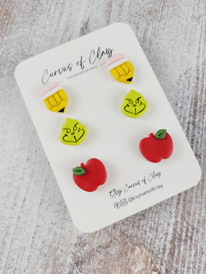 Curves of Clay, Holiday Stud Earrings 3 Pack