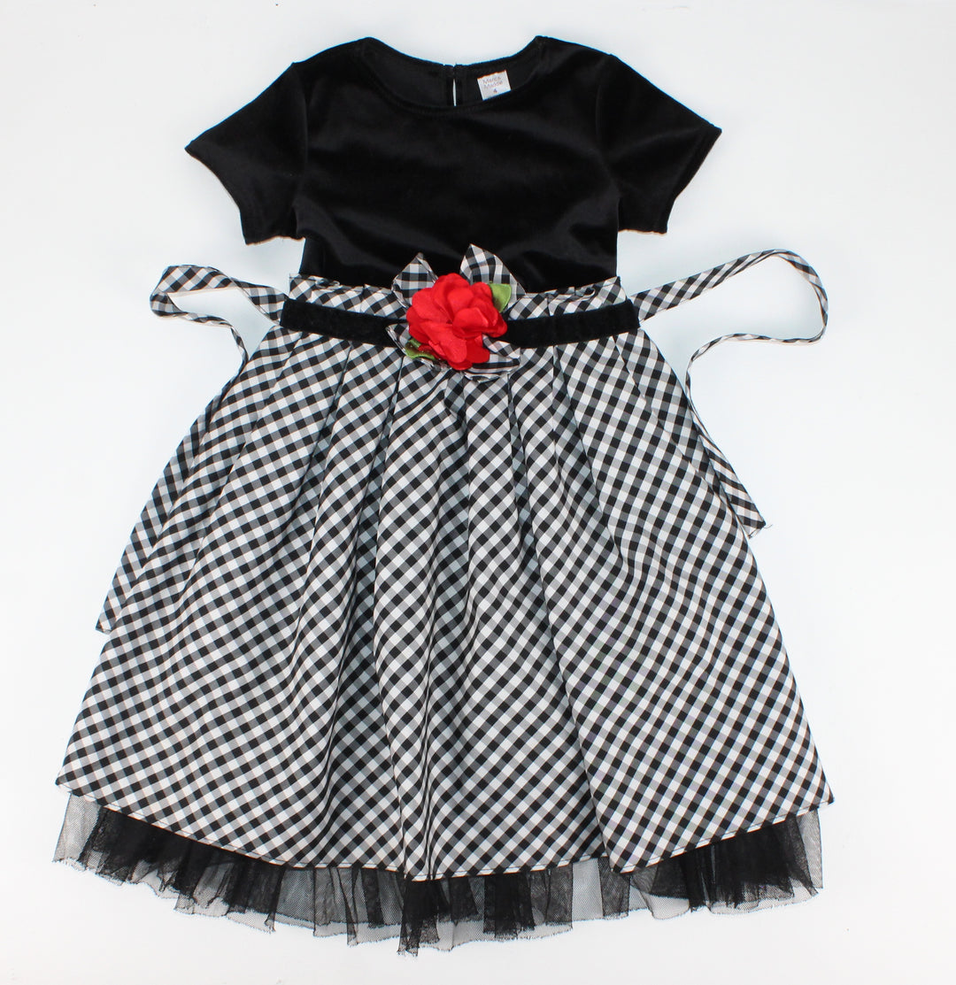 MARC & MADDIE BLACK VELOUR & PLAID DRESS 4Y EUC