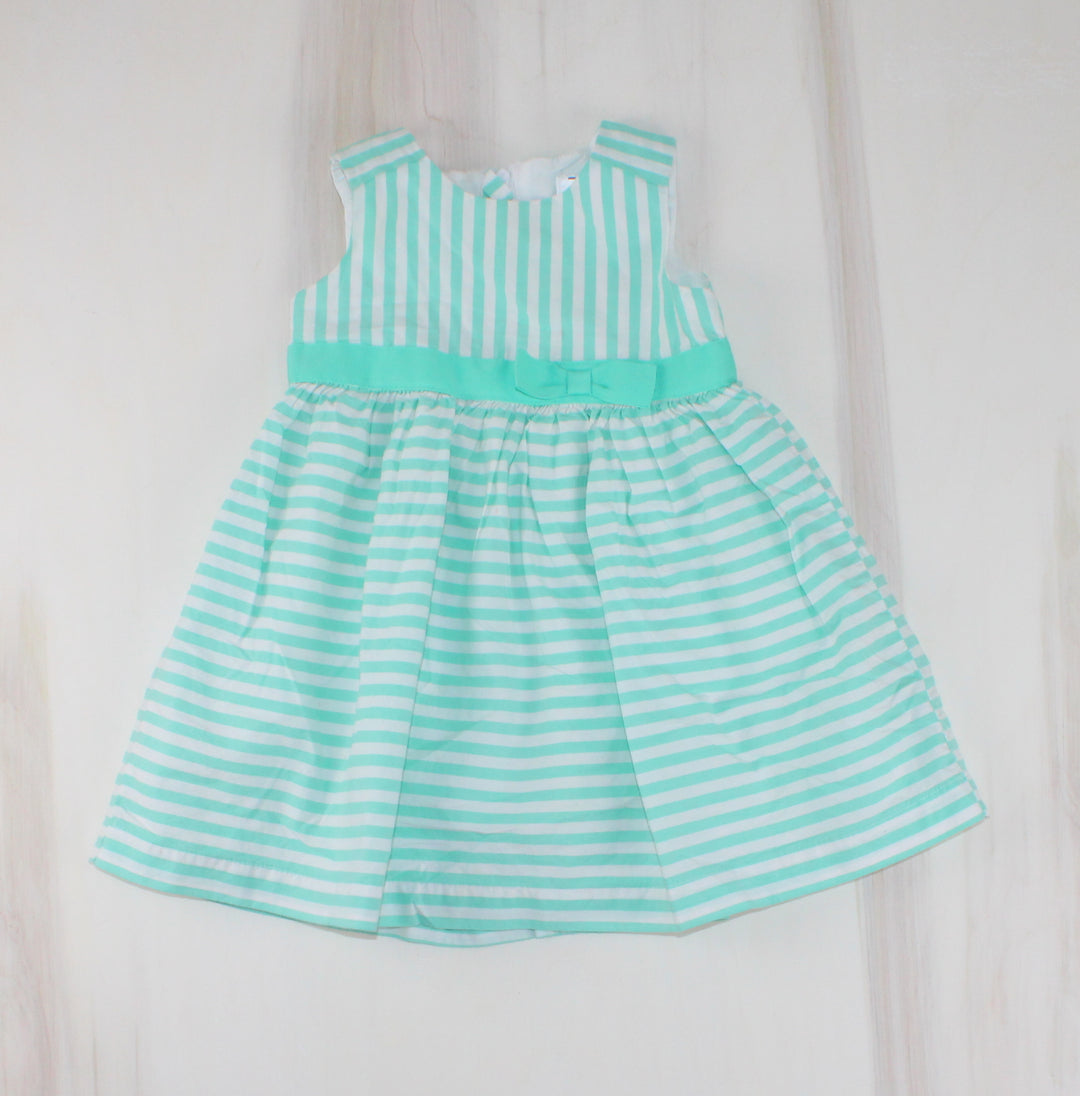 CARTERS OCCASION TEAL STRIPED DRESS 12M EUC