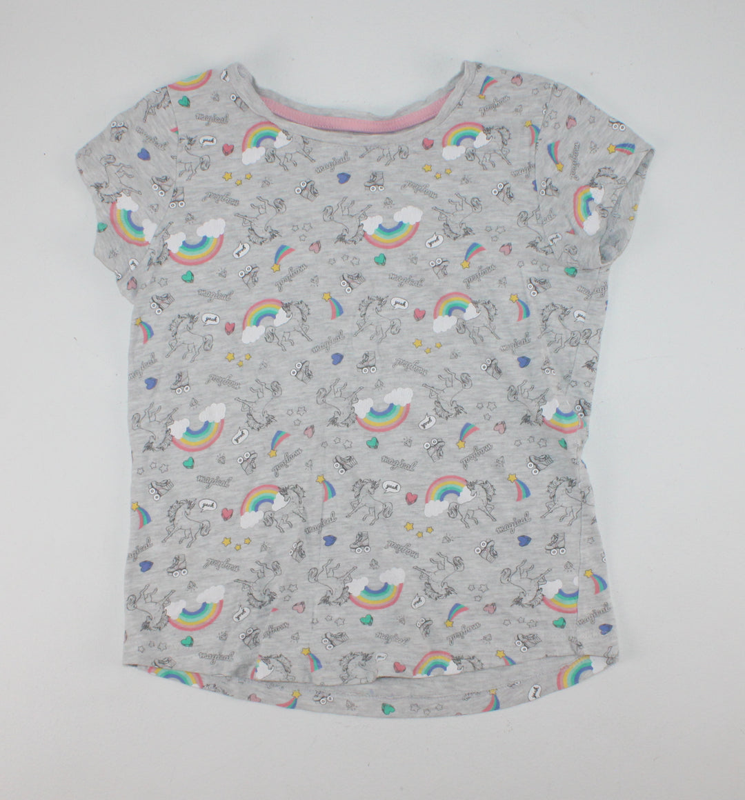 GEORGE RAINBOWS & UNICORNS GREY TEE 10/12Y VGUC