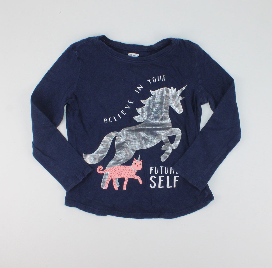 OLD NAVY UNICORN BLUE TOP 4Y PRE-LOVED