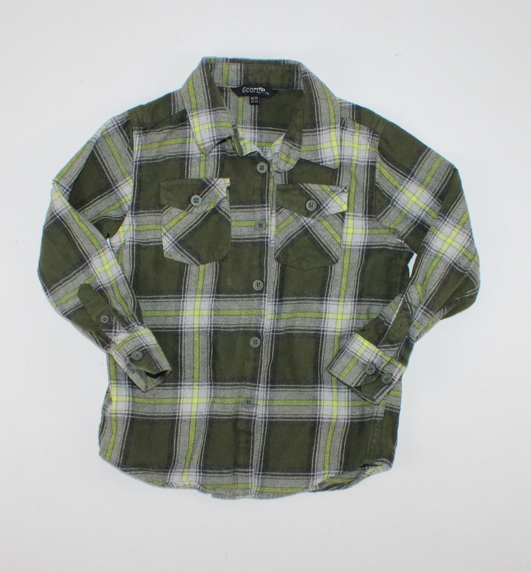 GEORGE GREEN PLAID TOP 4/5Y EUC