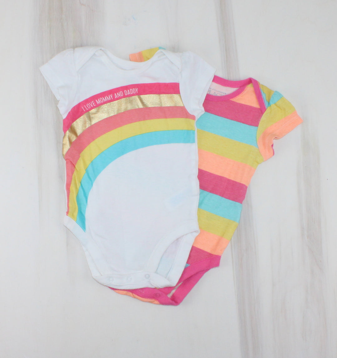 CHILDRENS PLACE RAINBOW ONESIE SET OF 2 9-12M EUC