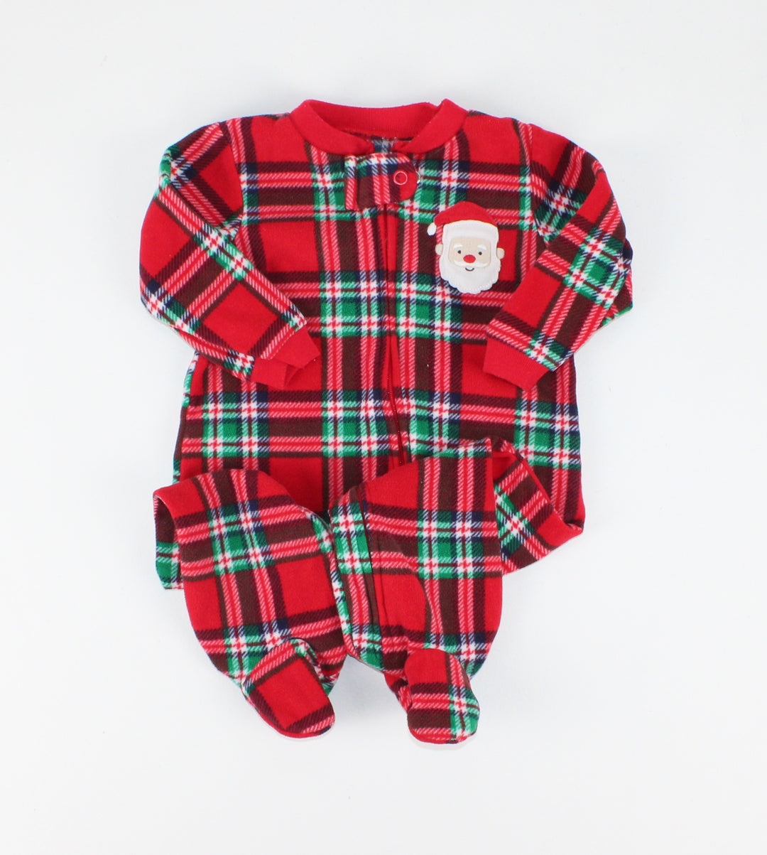 CARTERS FLEECE SANTA PLAID FOOTIES 3-6M EUC