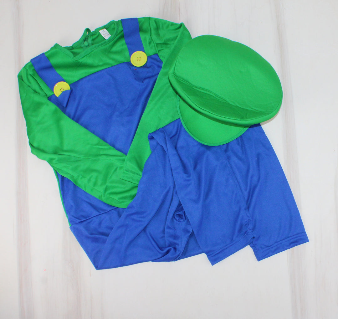 LUIGI COSTUME WITH HAT SIZE TEEN XL (10-12Y APPROX) PRE-LOVED