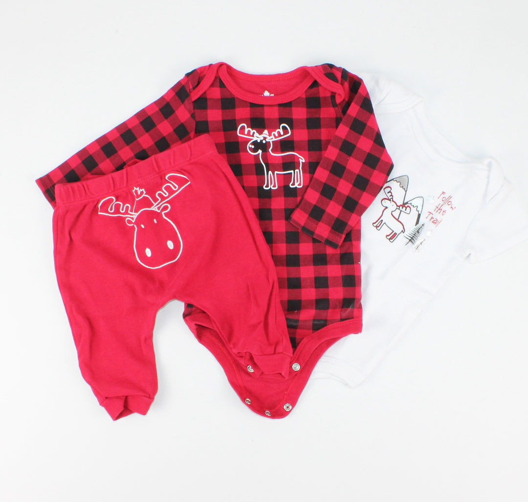 CANADIANA 3 PIECE MOOSE OUTFIT 3-6M EUC