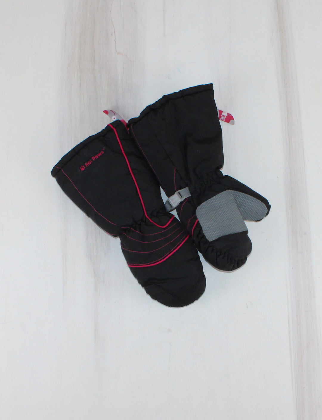 HOT PAWS BLACK & PINK MITTS APPROX 4-7Y PRE-LOVED